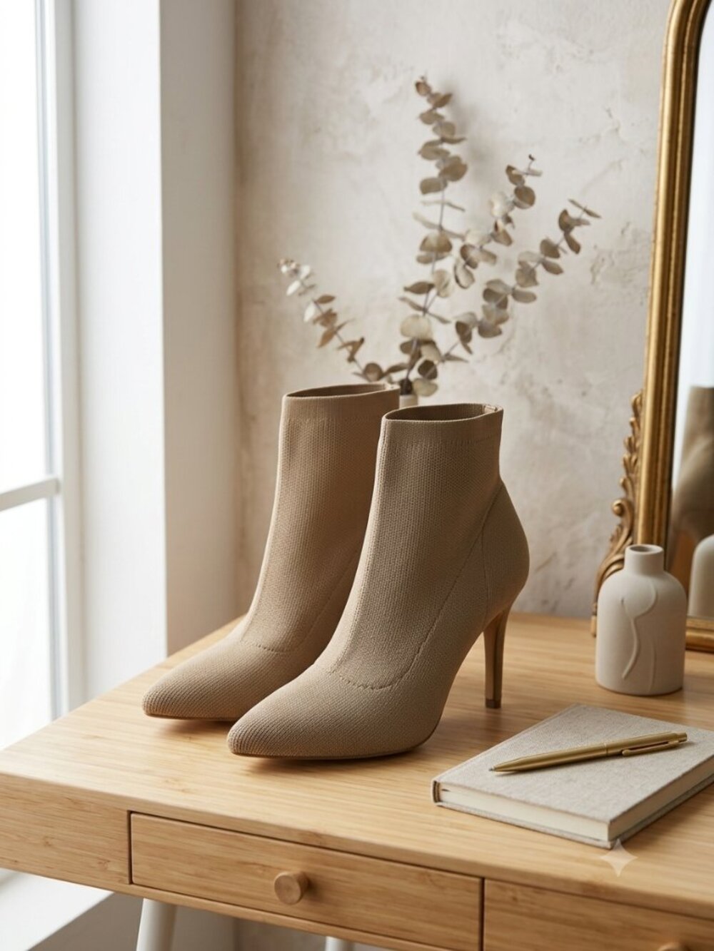 Title: Cushionaire Pointed Toe Stiletto Ankle Bootie Knit Sock Boot Tan Size 8.5